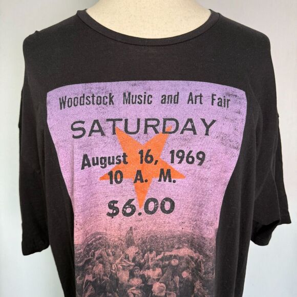 Woodstock Tops - Woodstock Music and Art Fair 1969 T-Shirt, Women's Sz 3XL, Black Short Sleeves